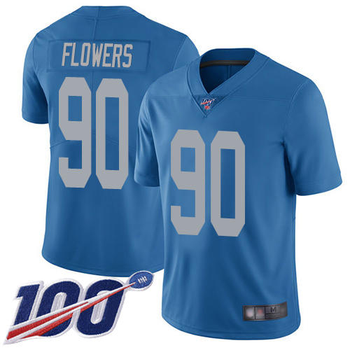 Detroit Lions Limited Blue Men Trey Flowers Alternate Jersey NFL Football #90 100th Season Vapor Untouchable